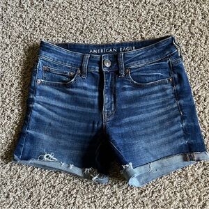 American eagle midi denim shorts super stretch size 4 mid wash to dark wash